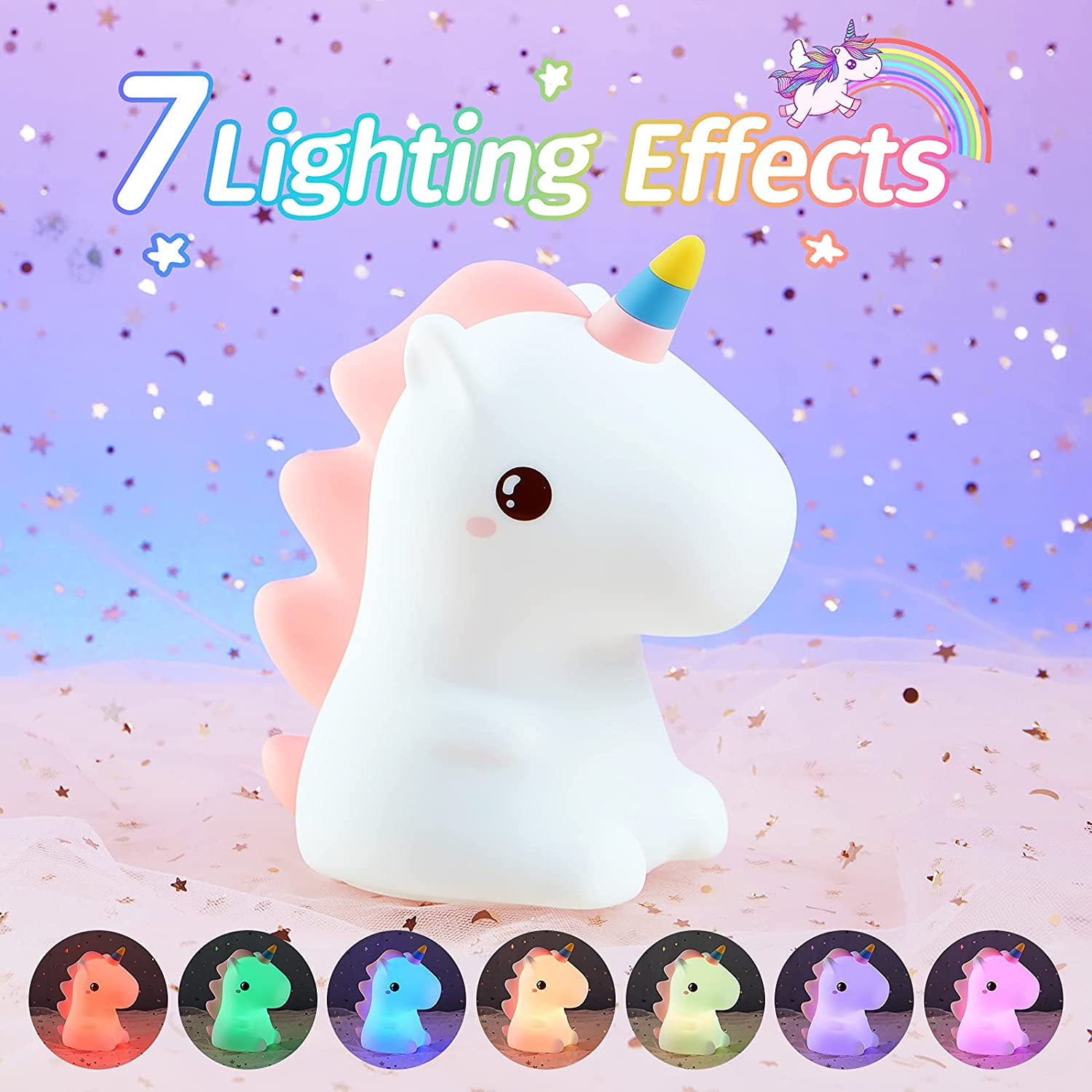 Heinstian Unicorn Night Lights for Kids Bedroom, LED Squishy Unicorn Lamp  with Wobbling Amusement, Silicone Dimmable Nursery Nightlight, Rechargeable