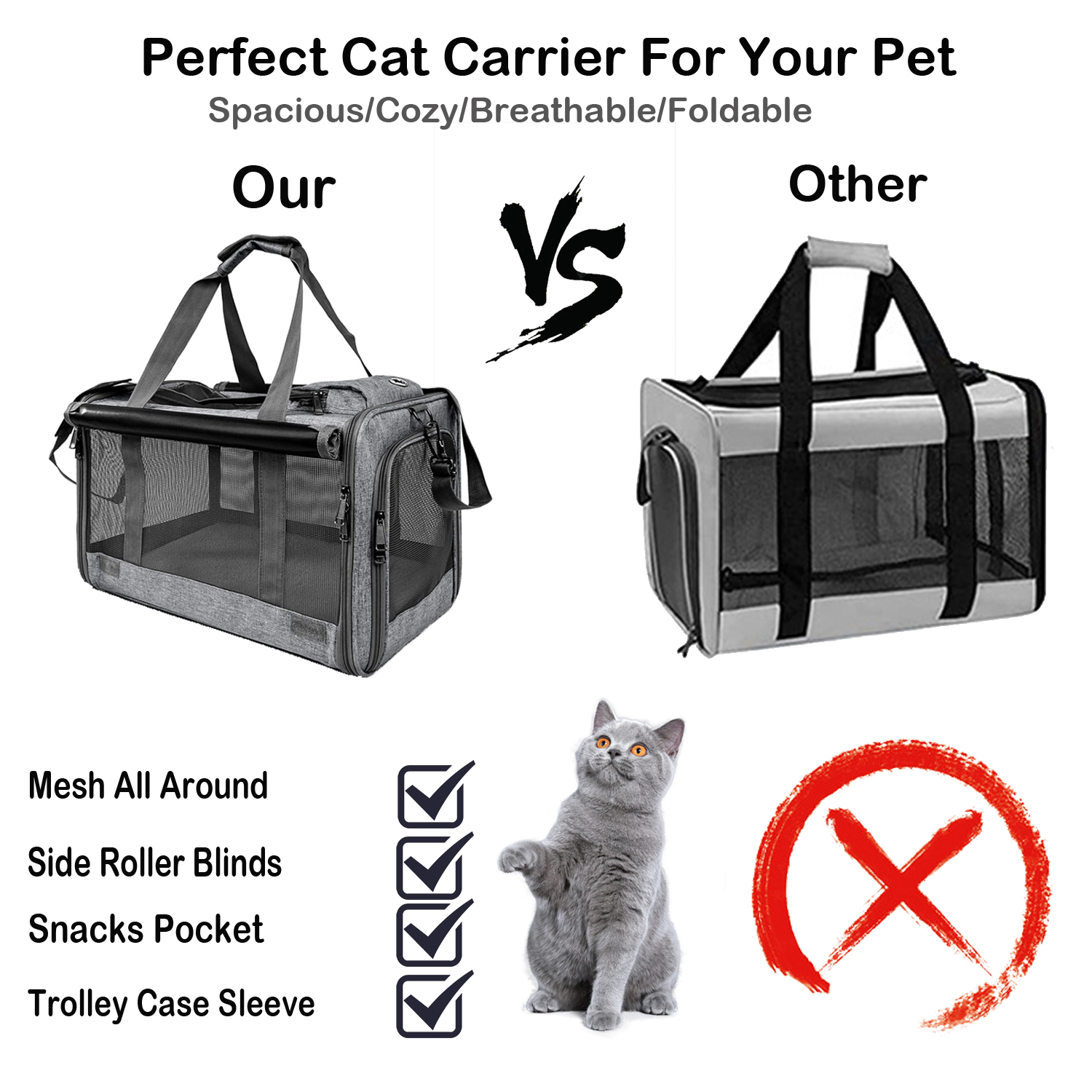 Cshidworld Cat Carrier, Large Soft-Sided, 25 lb, Gray photo 7