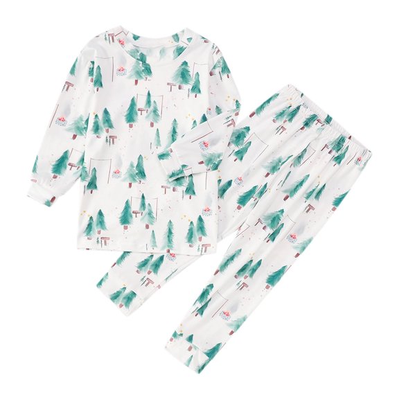 Vividxx Family Matching Holiday Pajamas Kids Christmas Tree Printed Pajamas Set Home Clothes Long Sleeve Top Trousers 2 Piece Set For Child Boys Girls 10T
