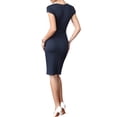 thumbnail image 3 of INSPIRE CHIC Cowl Neck Dress for Women's Cap Sleeve Stretch Work Bodycon Pencil Dresses with Belted XS Blue, 3 of 6