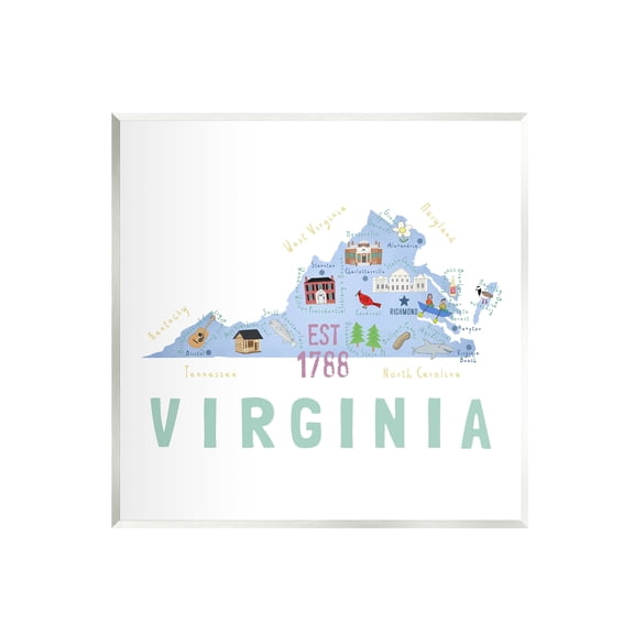 Stupell Industries Virginia State Educational Map Travel & Places Painting Unframed Art Print Wall Art