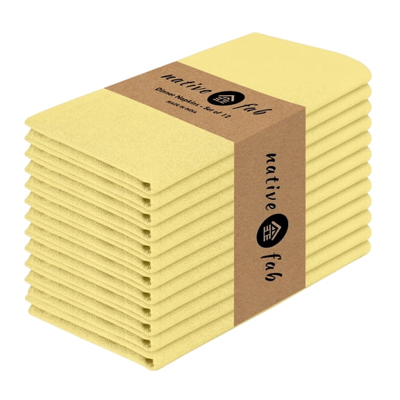 Native Fab Table Dinner Napkin Set of 12, Soft Cotton Reusable Fabric Cloth Napkins, 17x17 inches - Sandal Yellow