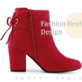 thumbnail image 4 of Unique Bargains Women's Round Toe Chunky Heel Ankle Booties Red 10, 4 of 5