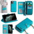 thumbnail image 1 of iPhone 11 Pro Max 6.5", Allytech Premium PU Leather Shockproof Stand Detachable Adjustable Shoulder Strap TPU Back Cover Cards Slots Wallet Pocket Case for Apple iPhone 11 Pro Max, Blue, 1 of 1