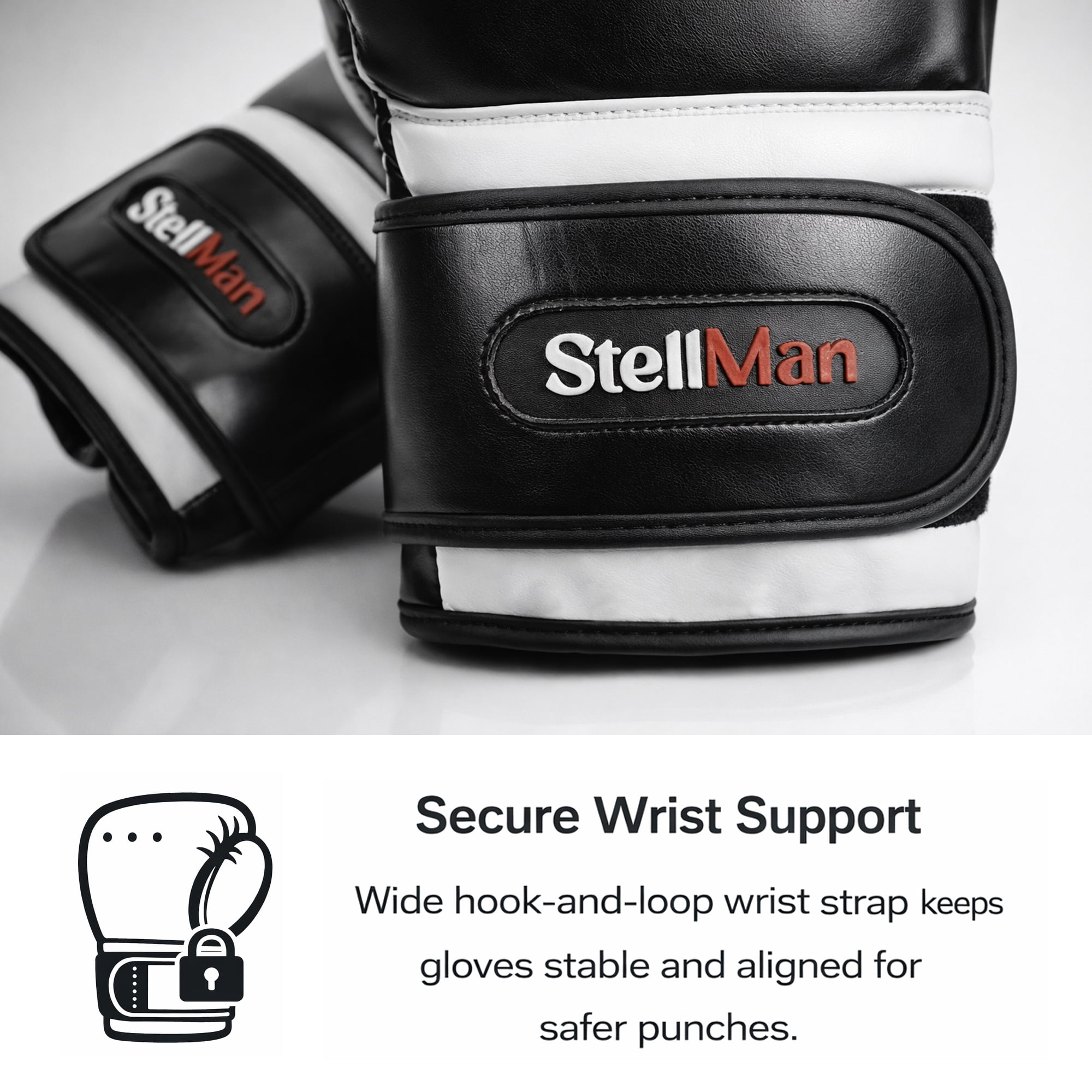 StellMan Boxing Gloves Muay Thai MMA Kickboxing Pro Training Sparring Adult Men Women OZ 8 10 12 14 16 Fit Hook and Loop Closure Ventilation Wrist (10 OZ)