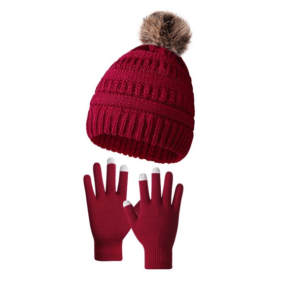 Elainilye Fashion Womens And Mens Winter Beanie Hat Gloves Sets Knit Thick Warm Thermal Sets,Red