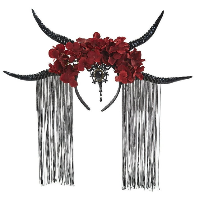 Diadema de flores Yuyangstore para el pelo con cuerno de antílope Rojo