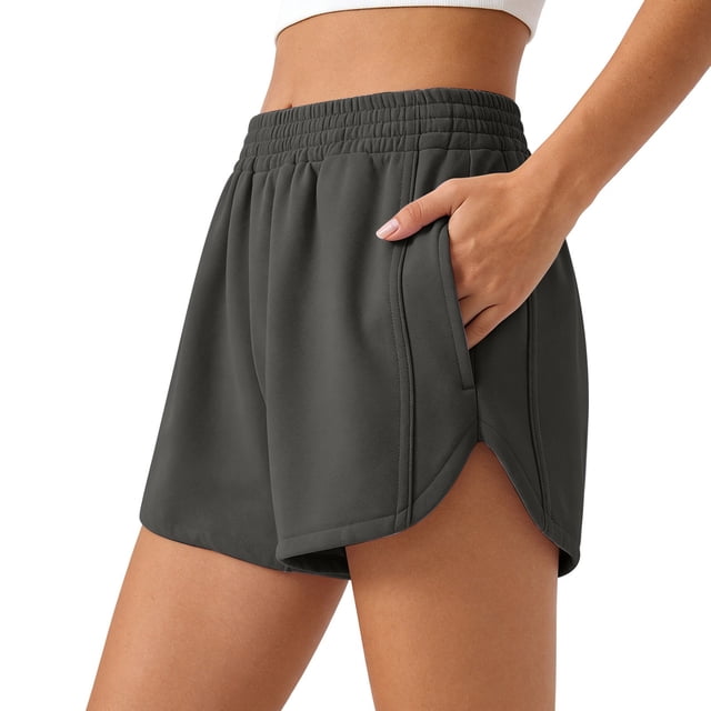 Shorts de Sudadera para Mujer de Cintura Alta, Shorts de Sudadera Casuales para Hacer Ejercicio, Tipo Pull on, Cintura Elástica, Shorts de Running con Bolsillos, Gris, XXL