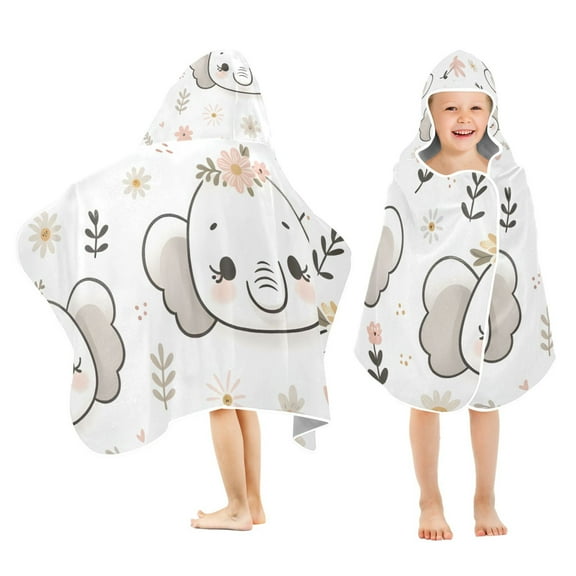 Cute Elephant Face Kids Hooded Beach Towel Baby Bath Poncho Towels with Hood Absorbent 50"x23.5" for Pool Swimming