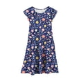 thumbnail image 5 of Bainana Girls Floral Print Dress With Flutter Sleeves Tiered Ruffle Dresses Fashion Stylish Teen Youth Girls Party Play Summer Casual Outfits Dark Blue Size 6-7 Years, 5 of 5