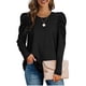 thumbnail image 1 of Top de corte informal para mujer, Top con cuello redondo y mangas abullonadas, Top transpirable de Color puro para ir de compras, 1 of 6