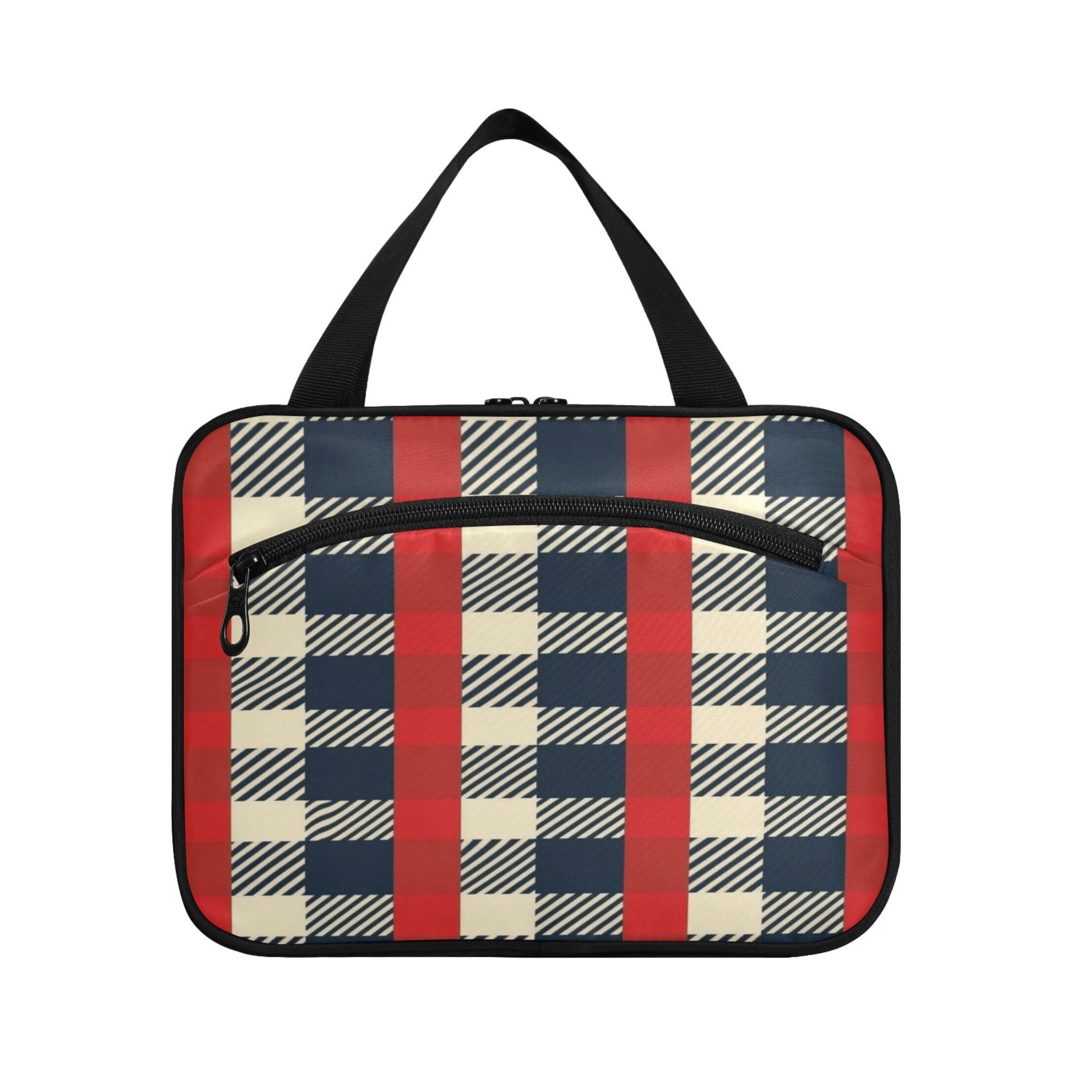 Travel Toiletry Bag with Metal Hook Large Capacity Cosmetic Bag Toiletry Bags for Travel, Gym, Camping Red Plaid Pattern