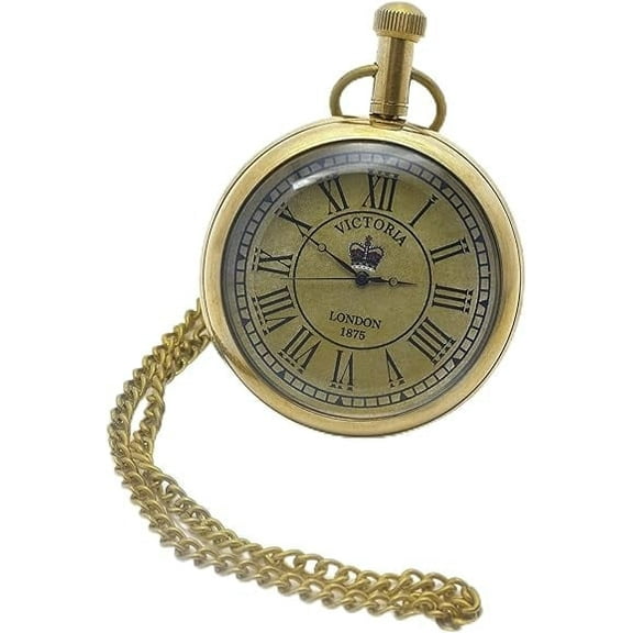 Vintage Victoria London 1875 Classic Pocket Watch with Chain and Wooden Box - Timeless Elegance for Men and Women, Gift 46mm