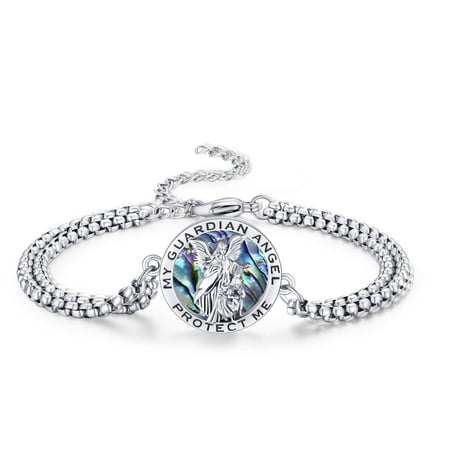 Unisex Guardian Angel Bracelet 925 Sterling Silver Patron Saint Bracelet with Double Link Chain,9" (Style C-Guardian Angel)