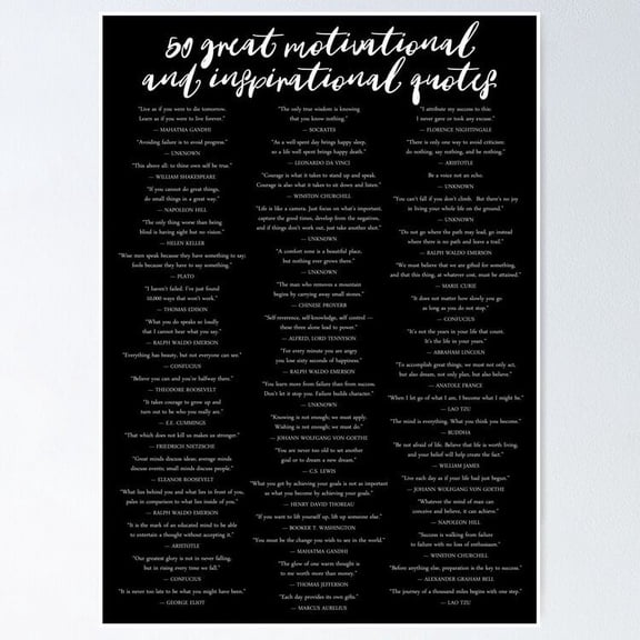 50 Great Motivational and Inspirational Quotes UNFRAMED Poster, 8x12