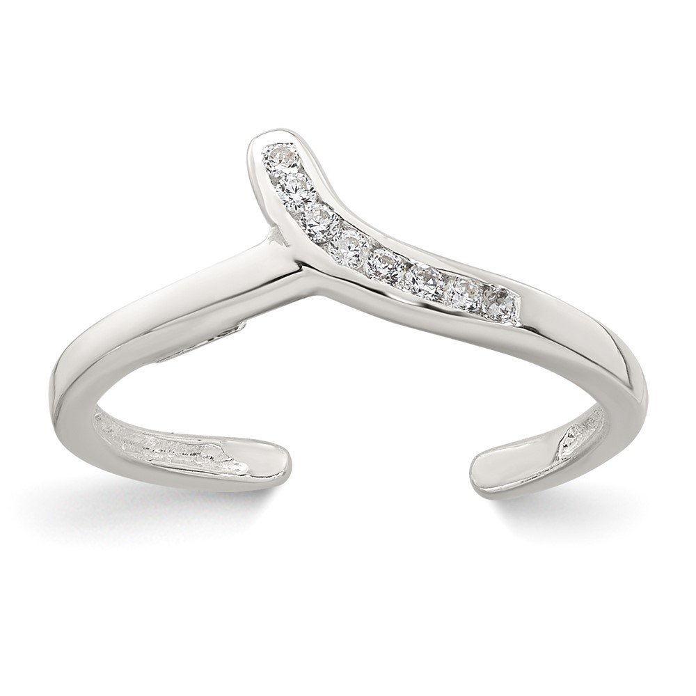 Sterling Silver Polished CZ Adjustable Toe Ring