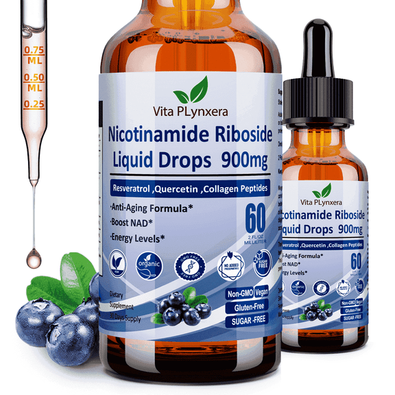 VitaPLynxera NAD Liquid Drops Nicotinamide Riboside Resveratrol 900mg NAD Supplement with Quercetin, Collagen, Biotin 6-in-1 Formula for Women & Men | 60ml