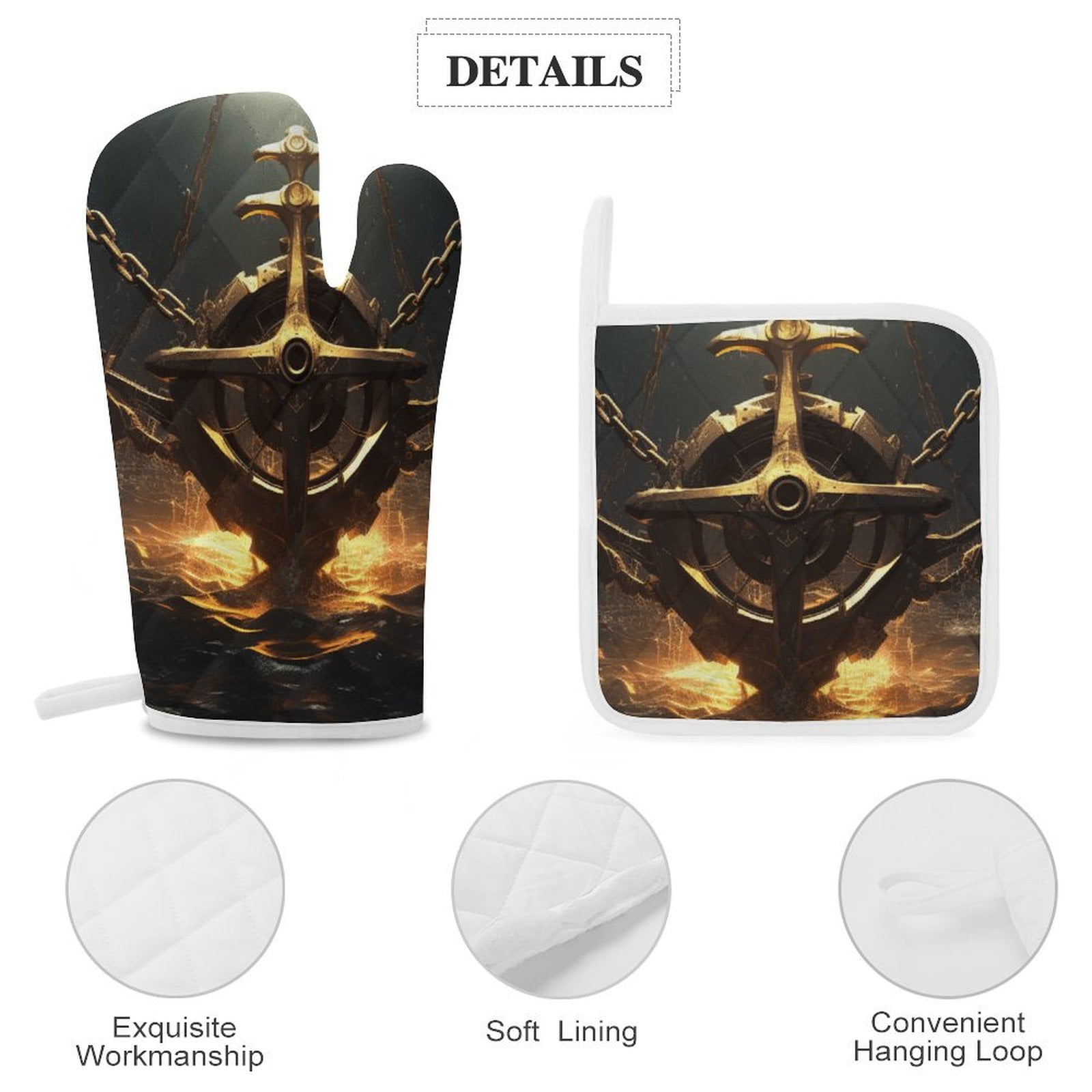 Anchor with Sailing Oven And Pot Holders Sets, Heat Resistant Pads Kitchen Decor for Cooking Baking BBQ Grilling, Christmas Kitchen Gifts