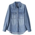 thumbnail image 1 of Yuyuzo Denim Jacket for Women Washed Lapel Button down Oversized Boyfriend Jean Jacket with Pockets, 1 of 6