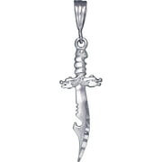 Sterling Silver Dragon Sword Charm Pendant Necklace with Diamond Cut Finish and 24 Inch Figaro Chain