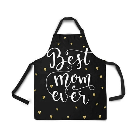 ASHLEIGH Golden Style Best Mom Ever Mothers Day Apron for Women Men Girls Chef with Pockets Kitchen Apron for Cooking Baking Gardening
