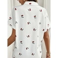 thumbnail image 6 of Women'S Cherry Print Short Sleeve Blouse Collar Button Down Textured Casual Shirts White XL, 6 of 7