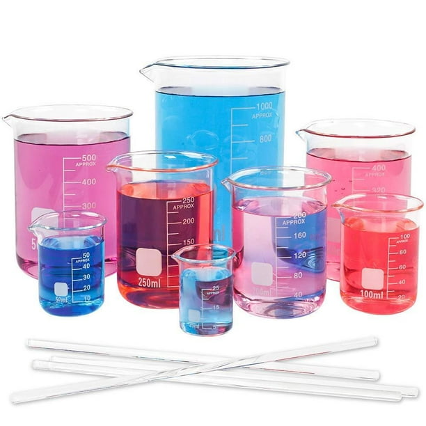 Superlele 8pcs Glass Graduated Beaker Set 25 50 100 0 250 400 500 1000ml Multiple Capacity Borosilicate Glass Low Form Griffin Thick Wall Type Measuring Beakers With 4 Stirring Walmart Com Walmart Com