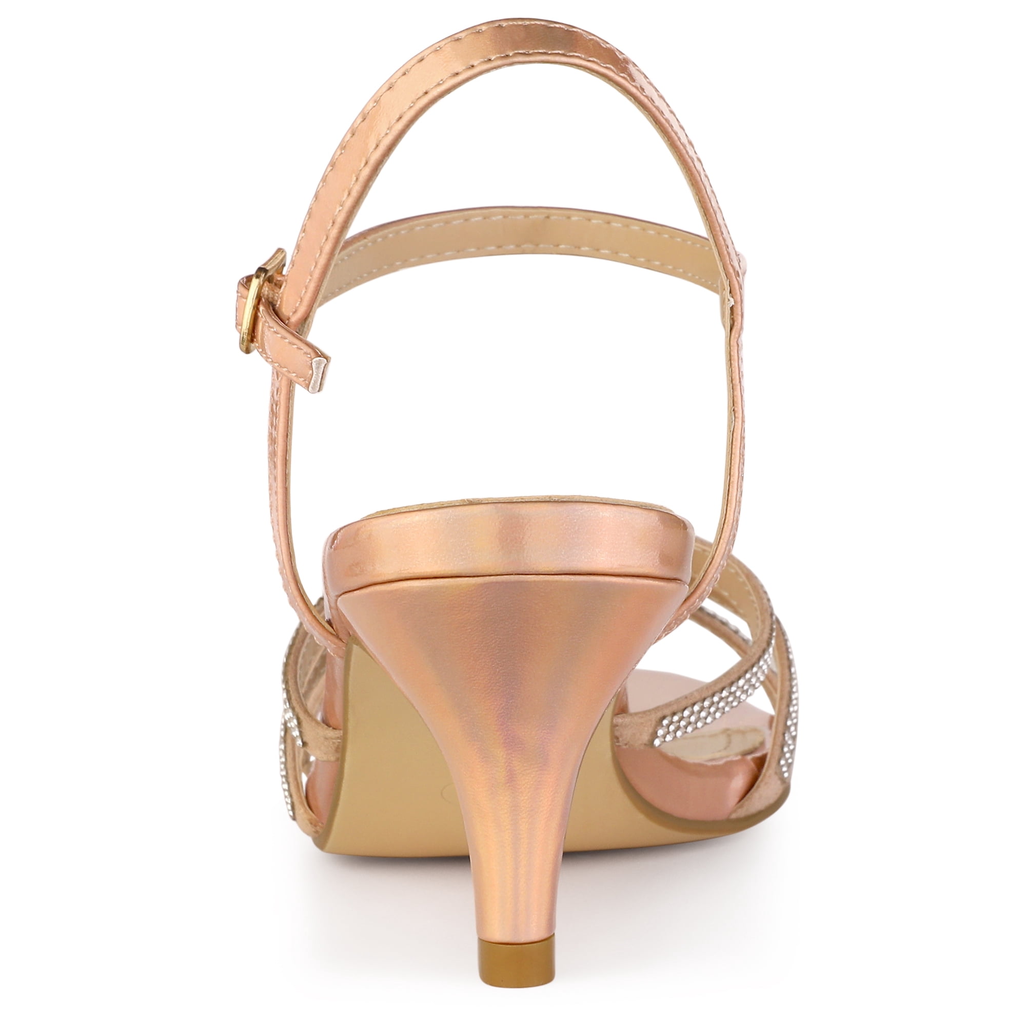 DARING DIVA Women's Ankle Strap Rhinestone Kitten Heel Sandals Rose Gold 7