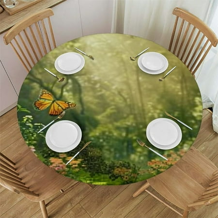 

SHERONV Butterfly Round Table Cover Stain Resistant and Washable for Indoor Outdoor Use - Perfect for Kitchen Dining Wedding and Parties - 100% Polyester Fiber - Various Sizes Available 46 -50