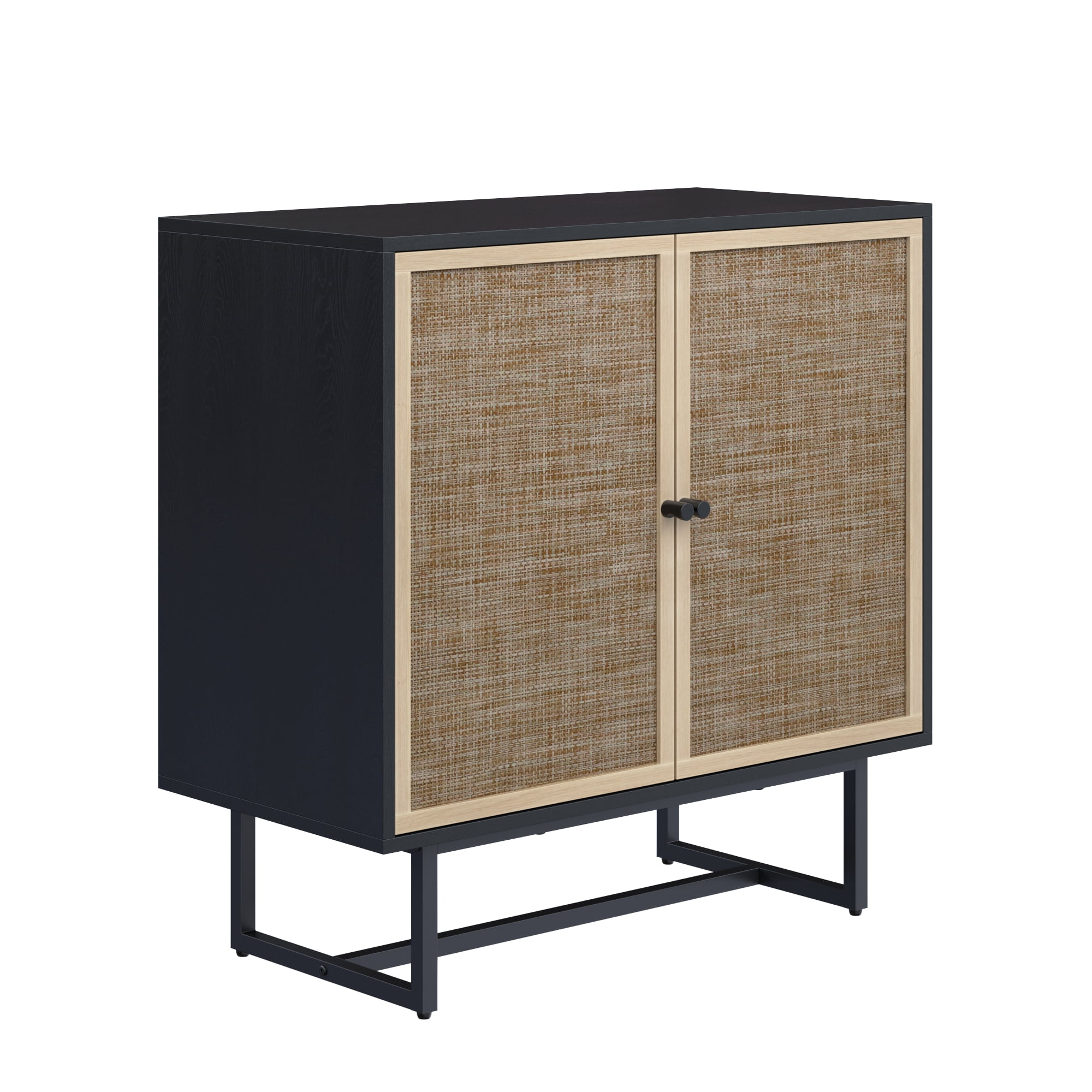 Nathan James Kova Cane Rattan Doors Accent Cabinet with Black