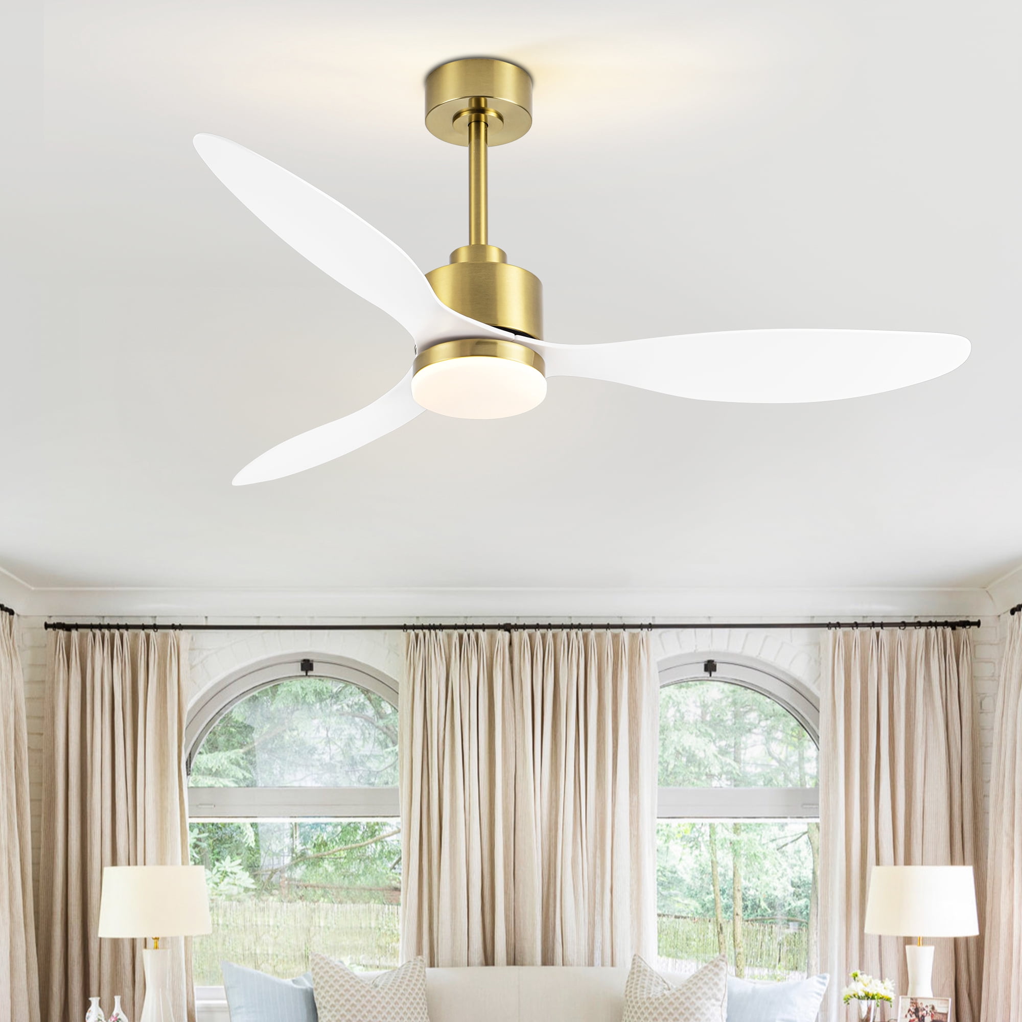 ALKAFY 52'' Gold & White LED Ceiling Fan with Remote, 3-CCT Adjustable & Reversible Motor for Home Rooms
