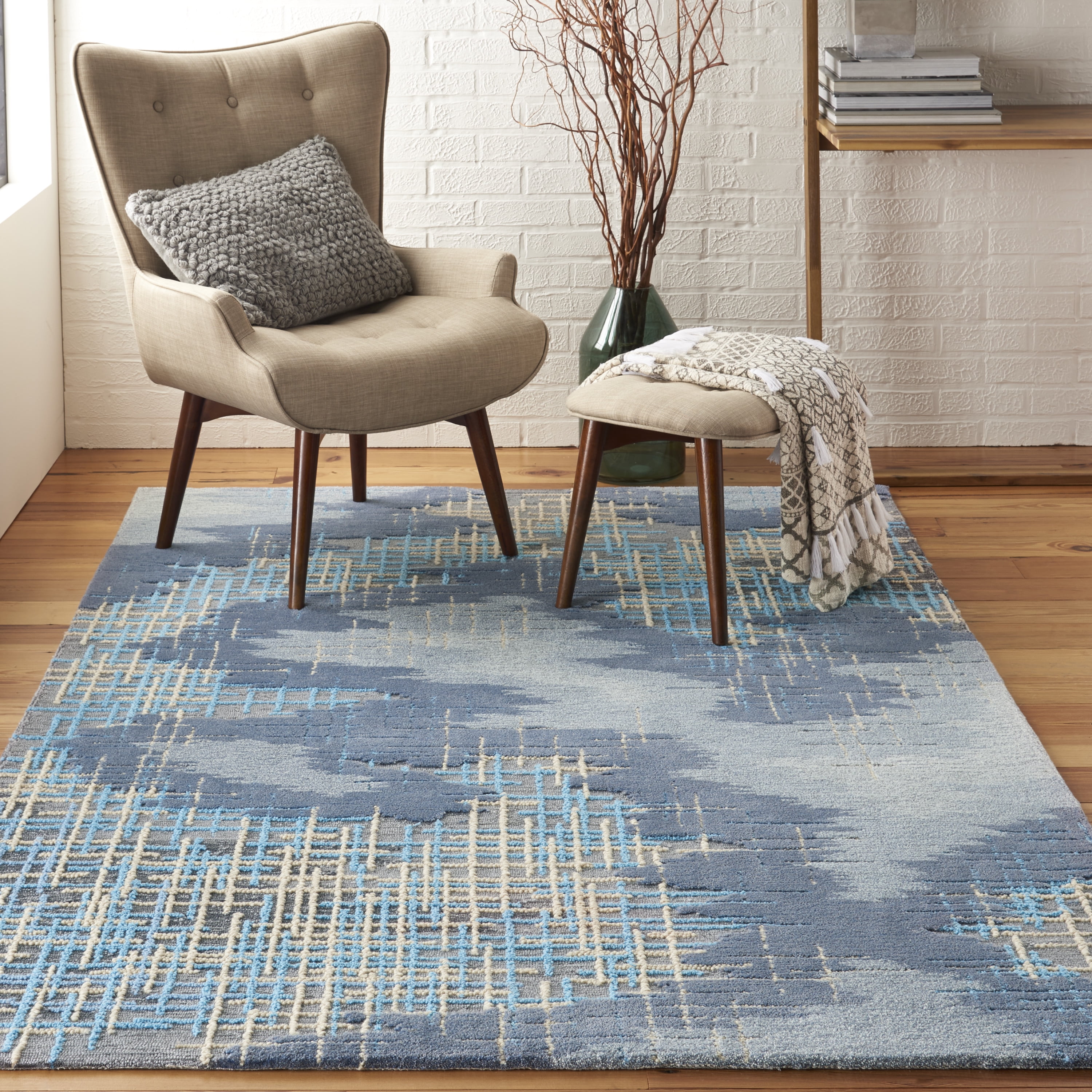 Nourison Symmetry Abstract Blue/Beige Area Rug