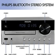 Philips 60W Compact Bluetooth Home Stereo System, Bookshelf-Style Sound System with Remote Control, FM Radio, 60W