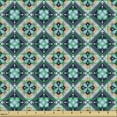 thumbnail image 2 of Boho Fabric by the Yard Upholstery, Inspired Flower Motif in Squares, Decorative Fabric for DIY and Home Accents, Pale Orange Night Blue by Ambesonne, 2 of 5