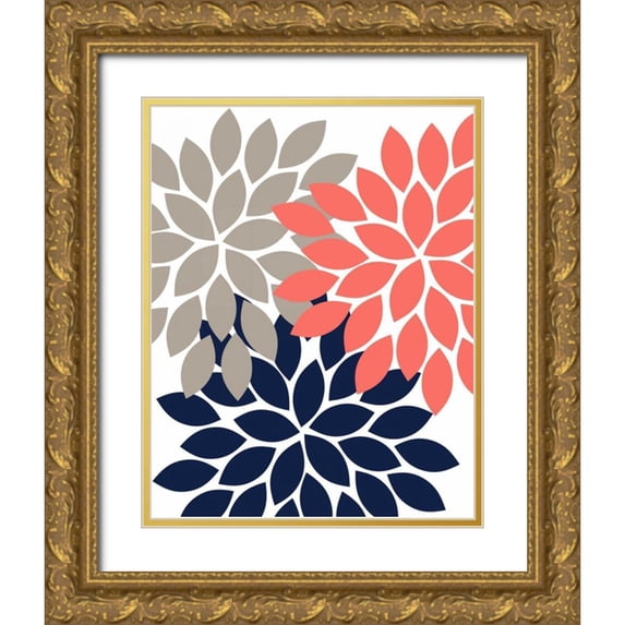 Robinson, Tamara 26x32 Gold Ornate Wood Framed with Double Matting Museum Art Print Titled - Trio Flower Burst 20