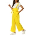 thumbnail image 4 of INSPIRE CHIC Women's Button Front High Waist Belted Straight Fit Overall Jumpsuit M Light Yellow, 4 of 6