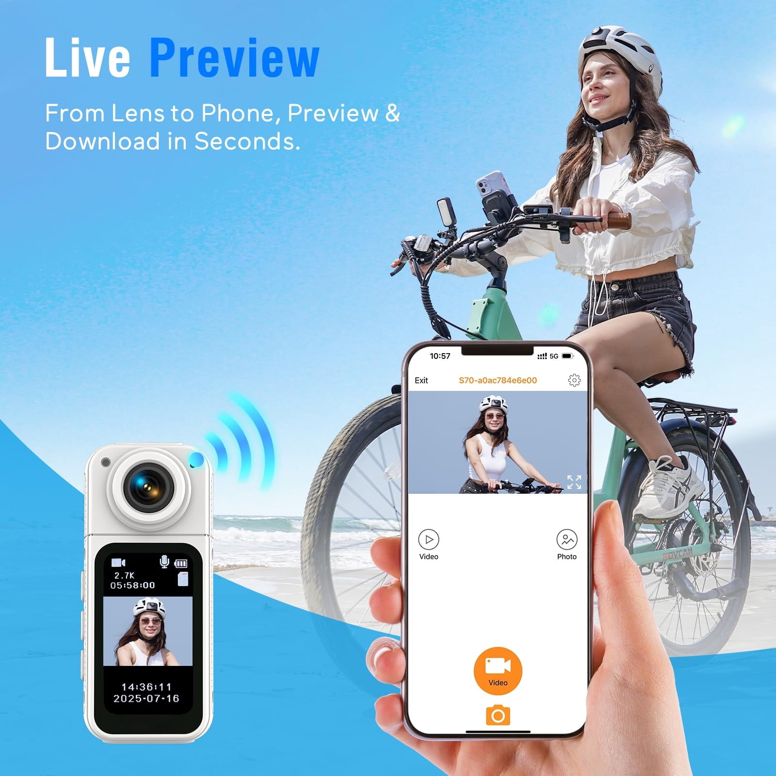 64G Mini Body Camera, Wearable Action Body Cam with 180° Rotating Lens Audio & Video- Thumb Hands Free Waterproof Recording Wearable Cameras - for Work Travel Pet Walk Swim(White)
