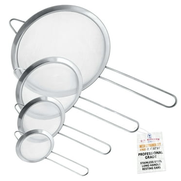 U.S. Kitchen Supply - Set of 4  Fine Mesh Stainless Steel Strainers, 3", 4", 5.5" and 8" Sizes