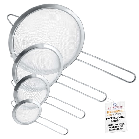 U.S. Kitchen Supply - Set of 4 Fine Mesh Stainless Steel Strainers, 3", 4", 5.5" and 8" Sizes