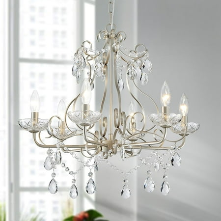 

WUZUPS Crystal Candle Chandelier Pendant Flushmount Ceiling Light Modern Lighting Fixture for Bedroom Hallway Bar Kitchen Bathroom H 22.5 x W 21.7 Nickel E12 Base