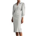 thumbnail image 2 of Sentmoon Fall Maxi Dresses for Women Solid Color Long Sleeve Collared Sun Dresses for Women Pleated Slim Maxi Dress Summer, 2 of 6