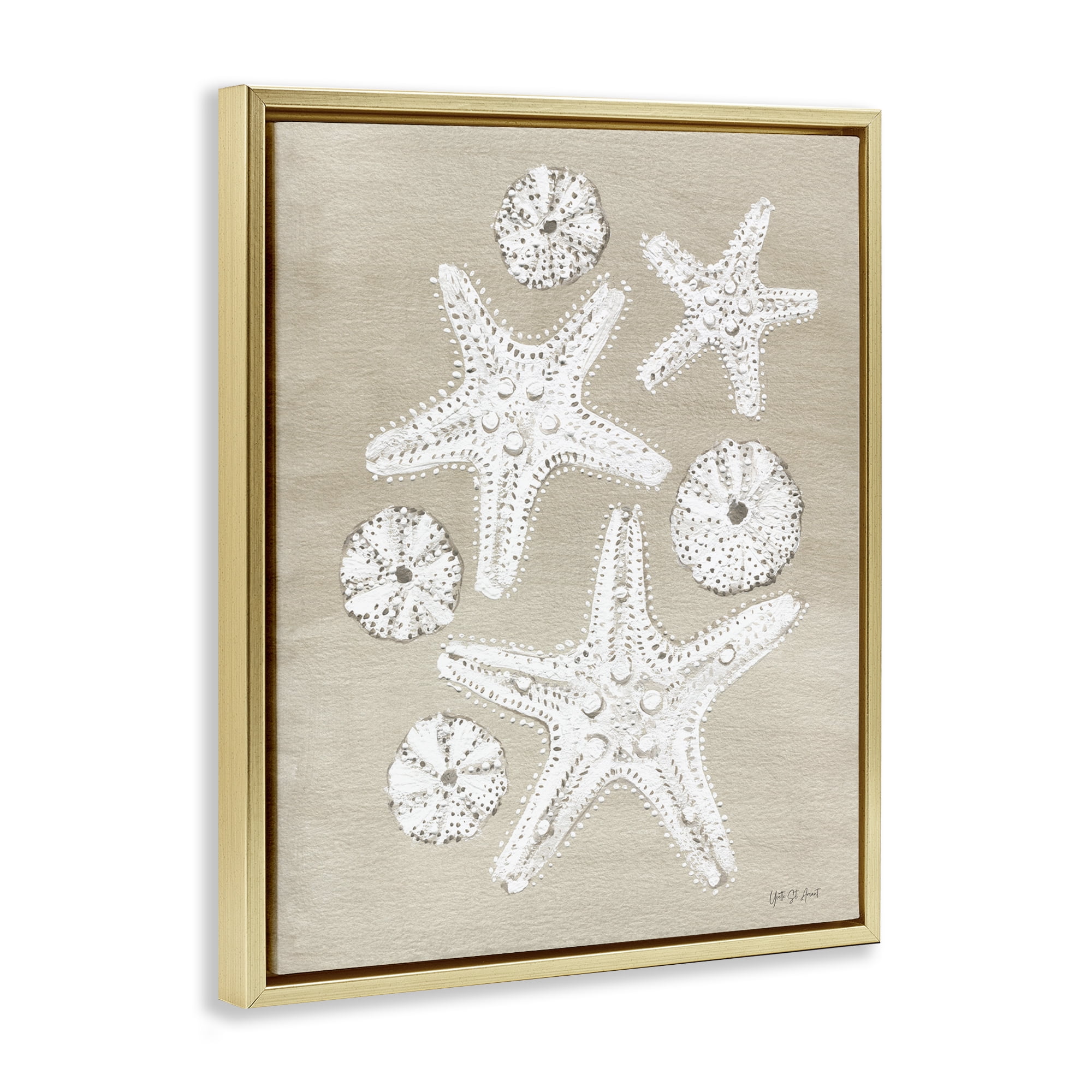 Stupell Industries Sandy Beach Treasures Coastal Painting Gold Floater Framed Canvas Art Print Wall Art, 25 x 31