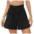 thumbnail image 2 of up to 60% off Gifts Usmixi Womens High Waist Shorts Fashion Loose Ruffle Hem Wide Leg Solid Short Pants Summer Lightweight Leisure Wear Shorts with Belt Black l, 2 of 5