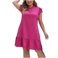 thumbnail image 2 of LADIGASU Women's Solid Color V-neck Ruffle Sleeve Oversized Loose Dress, 2 of 5