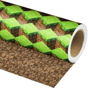 Reversible Pixel Miner Style Wrapping Paper for Boys Kids - Mini Roll - Video Game Gift Wrap for Birthday Party Game Lover DIY Craft - 17 In X 20 Ft (Total 28.5 sq.ft)