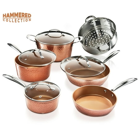 Gotham Steel Nonstick 10 Piece Hammered Cookware Set, Oven Safe, Dishwasher Safe - Elegant Pots & Pans Set
