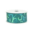 thumbnail image 3 of Homeford Christmas Satin Peacock Swirls Wired Ribbon, Turquoise, 1-1/2-inch, 10-yard, 3 of 4