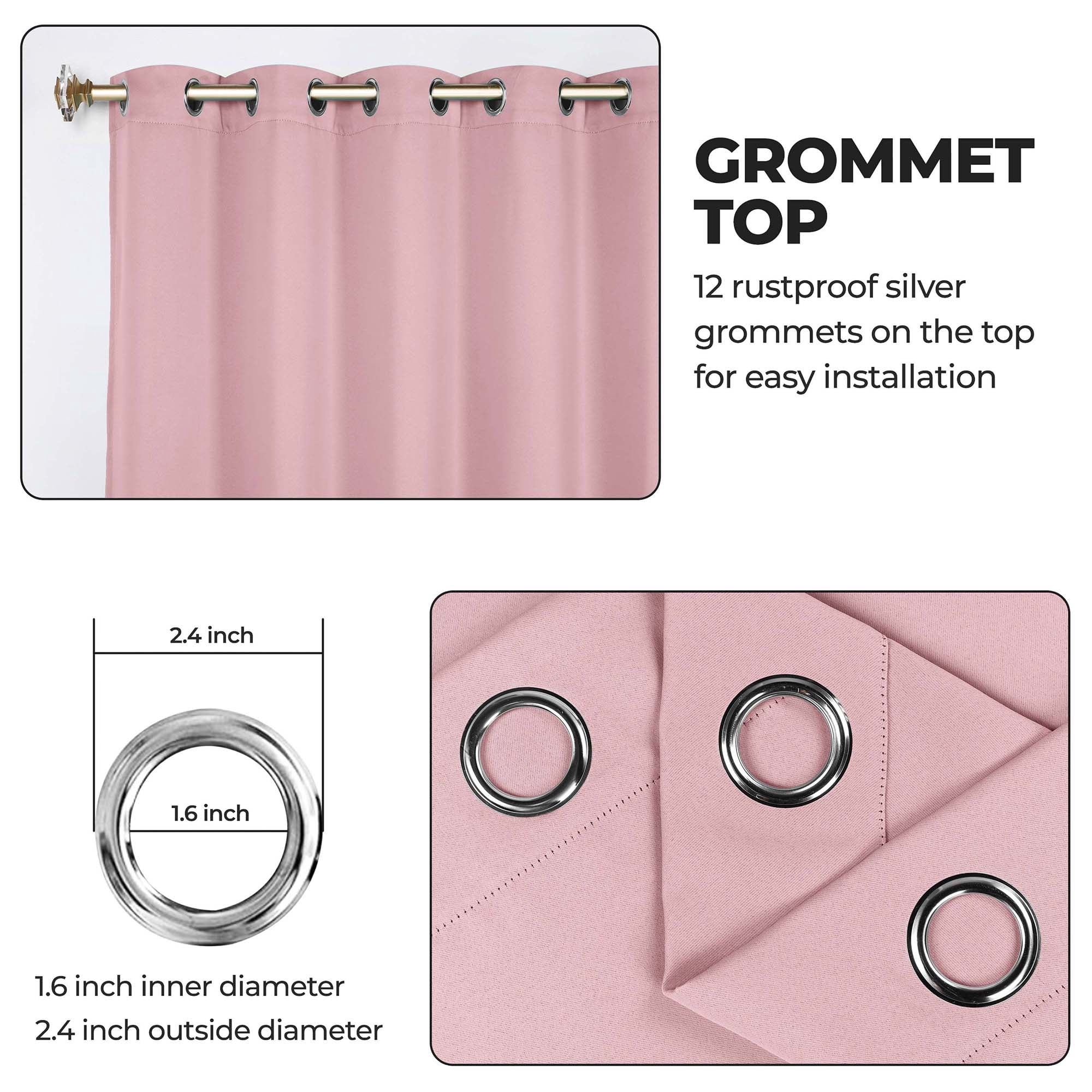 Superior Blackout Solid Light Filtering Grommet Curtain Panel Set, 70" x 84", Mauve chalk