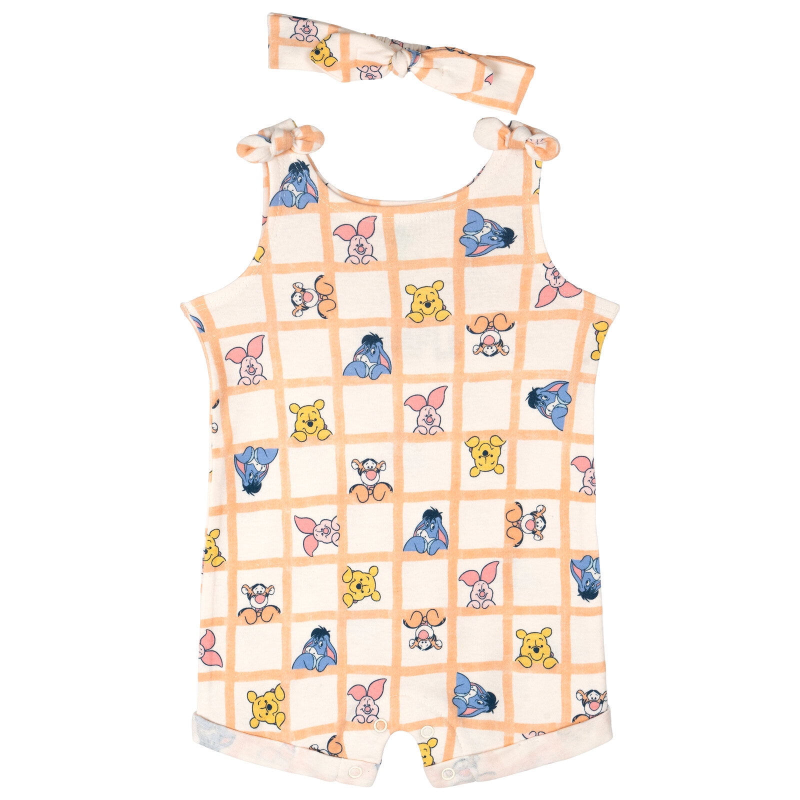 Disney Winnie the Pooh Baby Girls' Sleeveless Romper and Headband Set Peach Cream