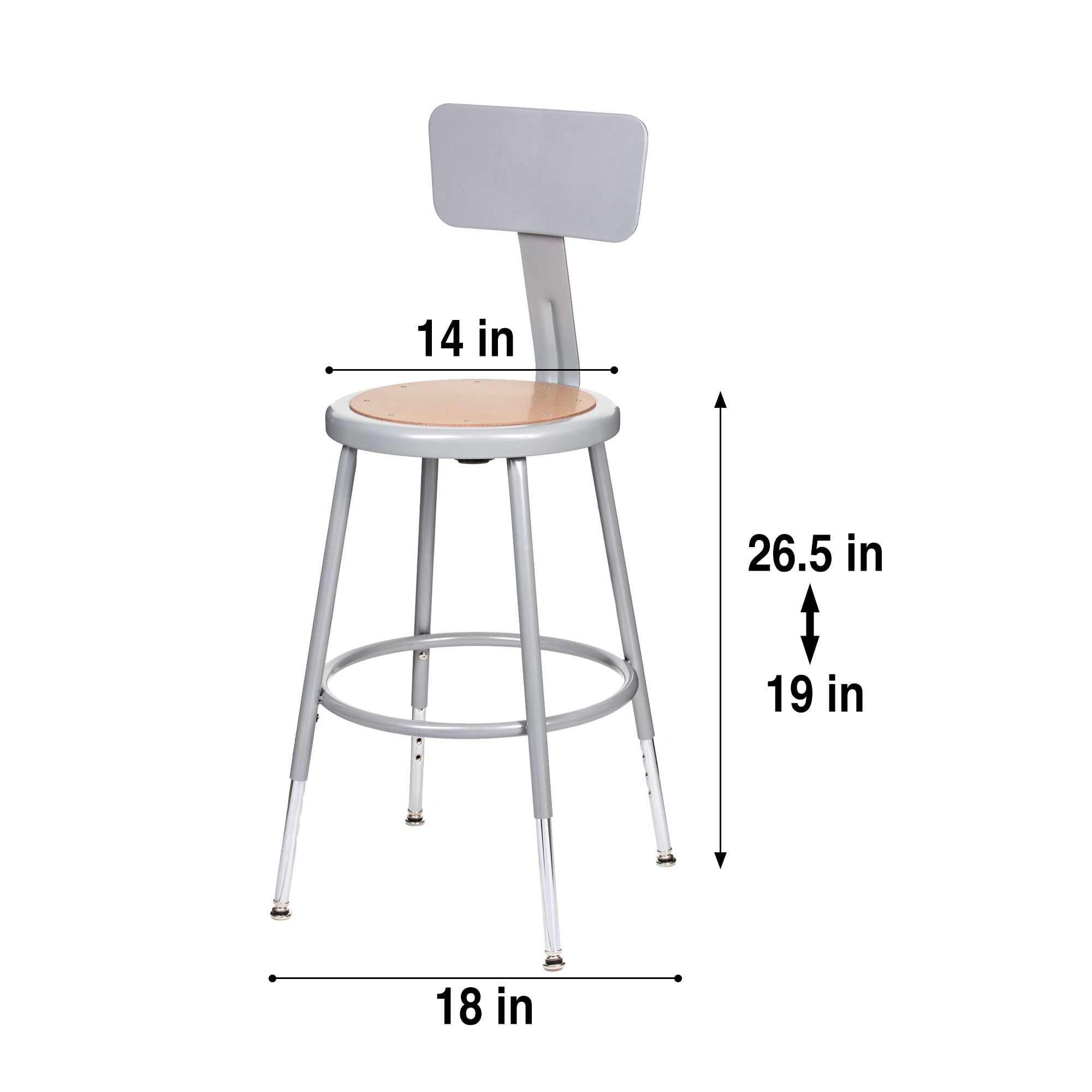 Hampden Furnishings Flynn 19-27" Adjustable Masonite/Steel Stool with Backrest, Grey, 2 PK